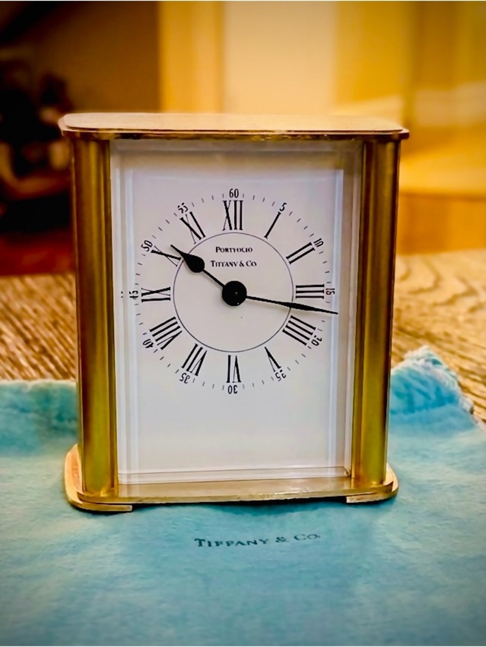 Tiffany & Co. Brass Quartz Desk Clock, Refurbished, Works, No Engraving